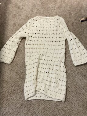 H&M Cream Open-Knit Bell Sleeve Dress